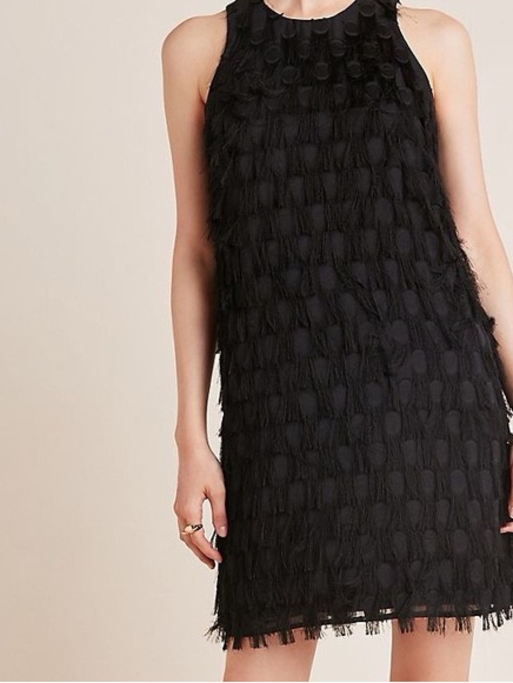 Anthropologie Roxie Black Sleeveless Fringe Mini Dress